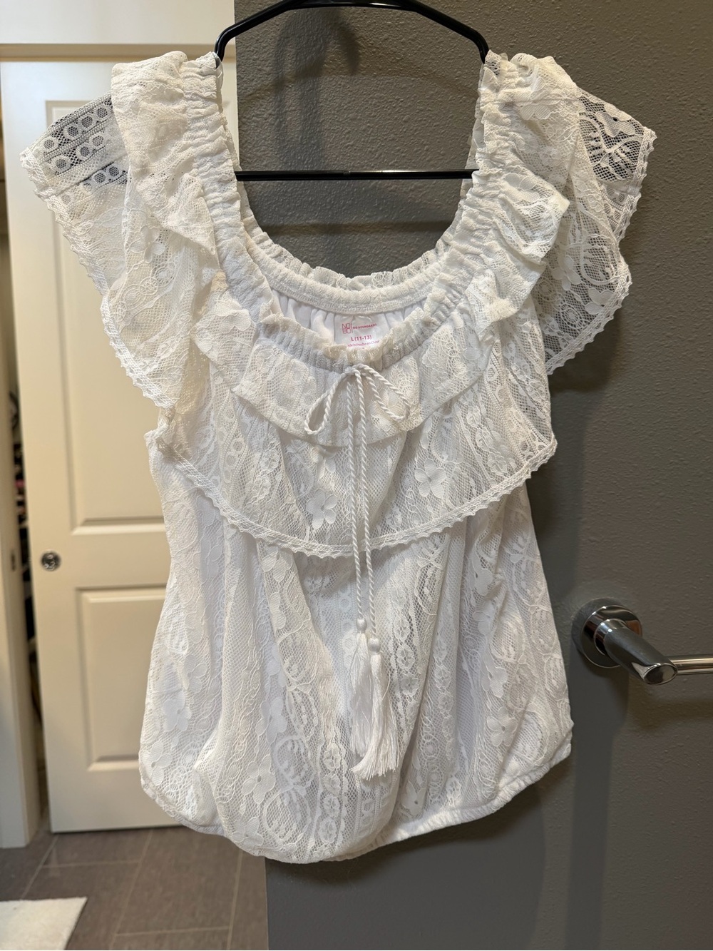 No Boundaries White Lace Ruffle Camisole with Tassel Tie